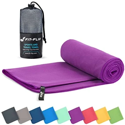 Afbeelding van Microvezel handdoek verkrijgbaar in alle kleuren en 8 maten compact, ultralicht sneldrogend de perfecte sporthanddoek reishanddoek (100 x 200 cm paars + tas)