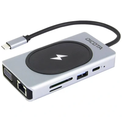 Afbeelding van Dicota USB C (USB 3.2 Gen 2) multiport hub 10 poorten Met aluminium behuizing, ingebouwde netwerkaansluiting, SD kaartlezer,