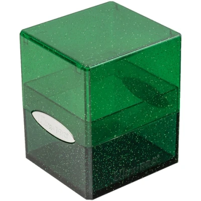 Afbeelding van Deckbox Satin Cube Green with Silver Glitter