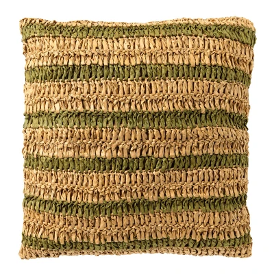 Afbeelding van Dutch Decor ANTONY Sierkussen 45x45 cm strepen van raffia Olive Branch groen en bruin