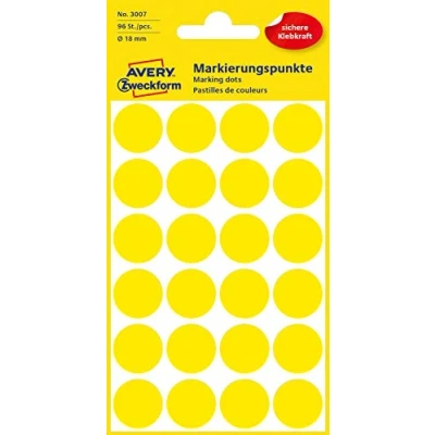 Afbeelding van Avery Ronde Etiketten Diameter 18 Mm, Geel, 96 Stuks Etiket