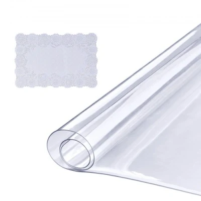 Image de VEVOR Nappe Rectangle Transparente 91,8x185 cm Film de Table Transparent en PVC Épaisseur 1,5 mm avec Coins Arrondis Découper sur Mesure Tissu 45x30 Protection