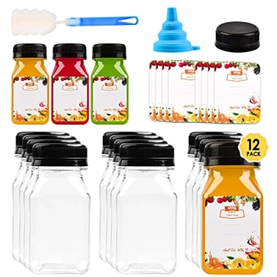 Afbeelding van V·Colokishi 10 stuks lege plastic flessen van 236,8 g met zwart deksel, voor sap en smoothie, herbruikbare transparante containers mini koelkast,