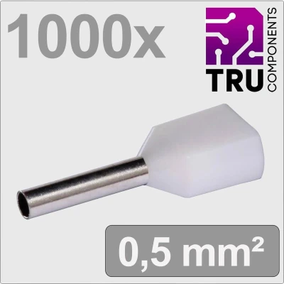 Afbeelding van TRU COMPONENTS TC 13377224 Dubbele adereindhulzen 0.5 mm² Deels geïsoleerd Wit 1000 stuk(s)