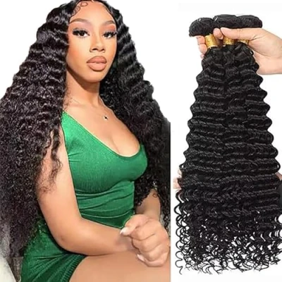 Afbeelding van Tuheerst Braziliaanse Menselijk Haar Bundels Deep Wave 3 Natuurlijke Haarverlenging 100% Unprocessed Virgin Remy 12 Inch