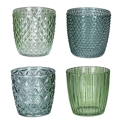 Afbeelding van Set van 4 theelichthouders glas, groen, hoogte 7,5 cm, tafeldecoratie