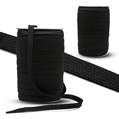 Afbeelding van DOJA Barcelona Elastische naaiband, 50 m, zwart, 10 mm breed, van polyester, rubber, elastisch, voor naaien, broeken, rokken, kleding, riemen