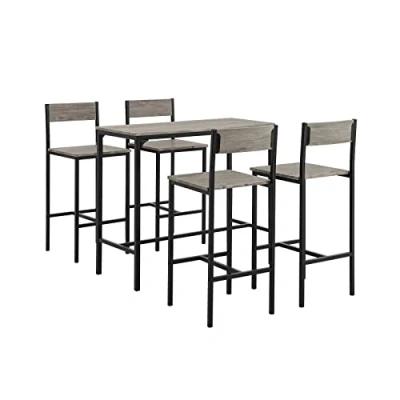 Afbeelding van SoBuy® OGT14 N Set van 1 tafel + 4 stoelen, bartafel barkrukken met voetensteun, statafel, keukentafel