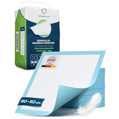 Afbeelding van Sensalou 50 stuks wegwerp incontinentieonderleggers, waterdicht, 60 x cm, blauw