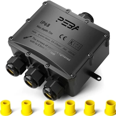 Afbeelding van PEBA IP68 aansluitdoos, waterdichte kabelconnectoren, opbouwverdeelkast, 4 weg voor kabeldiameter van tot 14 mm, zwart