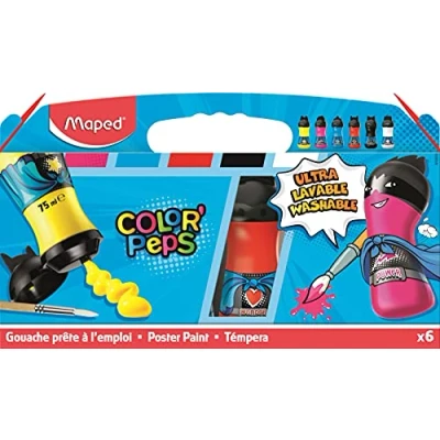 Afbeelding van Maped Color&#039;Peps plakkaatverf, ophangdoos met 6 flacons van 75 ml in primaire geassorteerde kleuren plakkaatverf