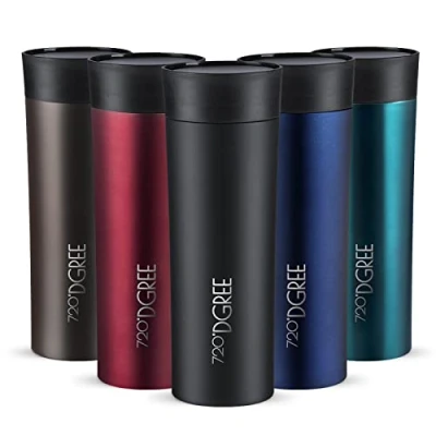 Afbeelding van 720DGREE Reismok&quot;PleasureToGo&quot; 450ml Lekvrije, BPA Vrije Roestvrijstalen Thermo Beker voor Koffie, Thee met Deksel Vacuum Geïsoleerde Fles Warme &amp; Koude Drankjes Wanneer Waar U maar wilt