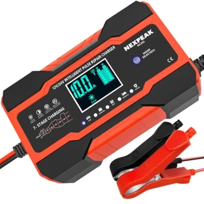 Afbeelding van Autoacculader, 10 A, 12 V en 24 V, intelligent, volautomatisch, batterijlader, onderhoudslader, voor auto, vrachtwagen, motorfiets, boot, loodzuurbatterijen