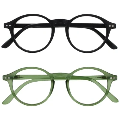 Afbeelding van OPULIZE REY Lunettes de lecture Lot 2 Monture ronde rétro Noir mat, vert Homme Femme Charnières à ressort RR56 16 +3.00