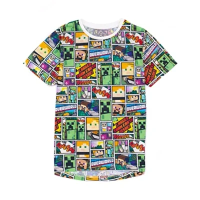 Afbeelding van Minecraft T shirt Overworld Steve Creeper jongens korte mouwen, Meerkleurig