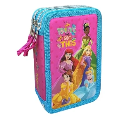 Afbeelding van CARTOON Schooltas met 3 ritssluiting, meerdere vakken, compleet 44 stuks, kleuren Giotto, 20 x 13 6 cm, Roze, prinsessen