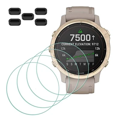 Afbeelding van MTHGH 4 stuks displaybeschermfolie voor Garmin Fenix 6S/6S Pro/6S Sapphire GPS Smartwatch [4 stuks] + 5 stofplug, 9H hardheidsglas, krasbestendig, luchtbelvrij, pantserfolie