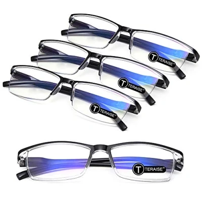 Afbeelding van TERAISE 4 stuks modieuze anti blauw licht leesbril voor mannen en vrouwen, computer/mobiele telefoon, montuur met blokkering van licht, zwart.