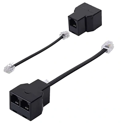 Afbeelding van RJ11 naar RJ45 adapter, bus mannelijke adapter vrouwelijke Rj11, telefoonlijn ethernet, stekker (6P4C) (8P8C) 2 stuks, zwart (L)