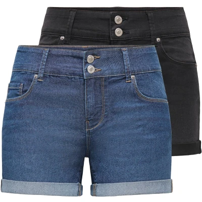 Afbeelding van ONLY ONLCARMEN Set van 2 stretch jeansshorts voor dames, skinny fit, gemiddelde taille, basic, blauw, zwart, maten S, M, L, XL, XXL, Gewassen zwart/donkerblauw denim (15357005), L