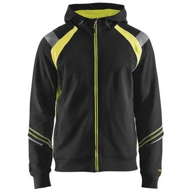 Image de Sweat zippé à capuche noir/jaune fluorescent, réglable