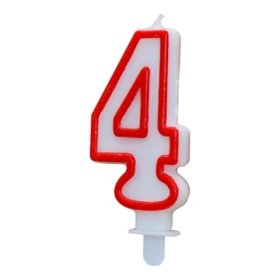 Afbeelding van ALGON 4 jaar verjaardagskaars wit met rode rand kleurrijke en feestelijke perfect voor feesten