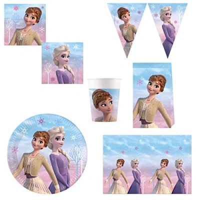 Afbeelding van Procos DY10273863 Frozen II Wind Spirit Party Set grote borden, servetten, bekers, tafelkleden, tassen, banner, tafeldecoratie, verjaardagsdecoratie