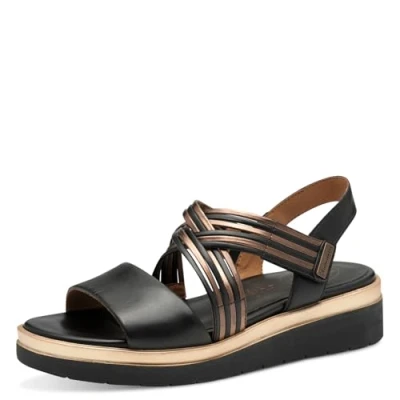 Afbeelding van Tamaris Comfort Sandalen met sleehak, Dames, Maat: 36, Black metallic Leer/ synthetisch