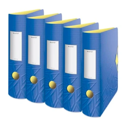 Afbeelding van Leitz Urban Chic 11160032 set van 5 kwaliteitsmappen A4, afgeronde rug, 8,2 cm breed, elastische sluiting, licht polyfoam, kunststof, blauw