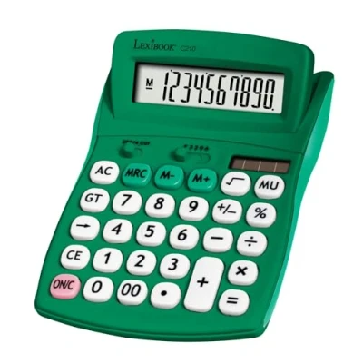 Afbeelding van Lexibook, FRUITIES® C210B Bureaurekenmachine met kantelbaar display, 10 cijfers, basis en geavanceerde functies, grote toetsen, zonne energie werkt op batterijen, groen