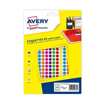 Afbeelding van Avery Etui met 2058 zelfklevende tabletten, verschillende kleuren, diameter 8 mm