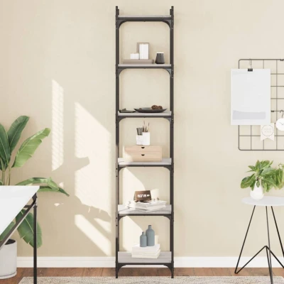 Afbeelding van Boekenkast 6 laags 40x30x188 cm bewerkt hout grijs sonoma eiken