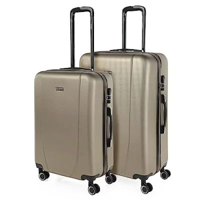 Afbeelding van ITACA trolley koffers, ABS Harde buitenbekleding, bestendig en licht. Telescopische handgreep, 2 handvatten, 4 wielen. Geïntegreerd slot. Lage kosten, klein, gemiddeld, groot, Champagne