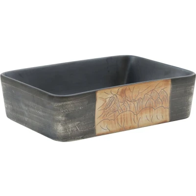 Afbeelding van vidaXL Opzetwasbak rechthoekig 46x35,5x13 cm keramiek zwart en bruin