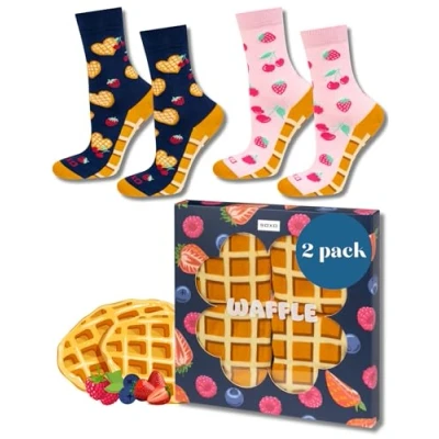 Afbeelding van soxo Muffin damessokken, geschenkidee, dames, grappig cadeau, hoge sokken, 35 40, Waffle 2 paar