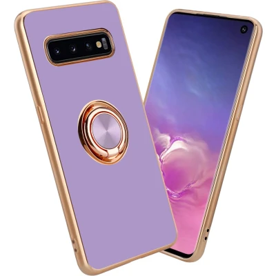 Afbeelding van Cadorabo Hoesje geschikt voor Samsung Galaxy S10 4G in Glossy Licht Paars Goud met ring Beschermhoes van flexibel TPU silicone Case Cover camerabescherming en magnetische autohouder