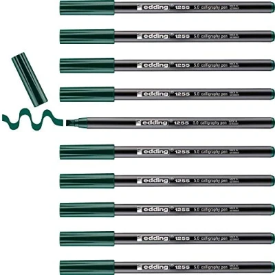 Image de edding 1255 feutre calligraphie vert bouteille 10 stylos pointe calligraphique 5 mm pour papier,bois,terre cuite, toile débutants, lettrage,bullet journals,cartes de vœux,agendas