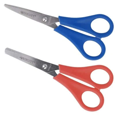 Afbeelding van Scharenset Westcott kind 2st. Op kaart, met cm aanduiding rood (rond) en blauw (spits)