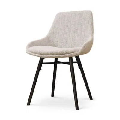 Afbeelding van Nolon Nena Isa Eetkamerstoel Beige Gemêleerd Stof Zonder Armleuning Zwarte Houten Poten Scandinavisch Comfortabel