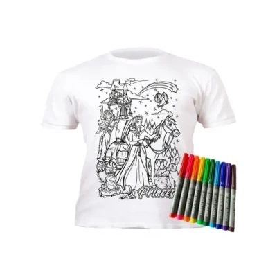 Afbeelding van Splat Planet Prinses T shirt om in te kleuren met 10 magische pennen, wasbaar, niet giftig, kleuren, wassen en hergebruiken, Wit.