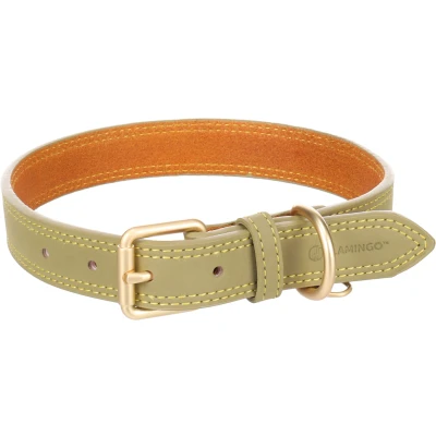 Afbeelding van Leren halsband hond Virginia met Ring ID hanger groen L