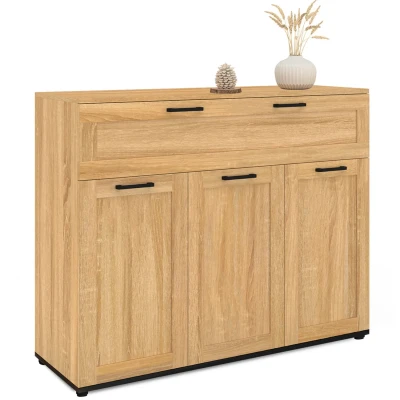 Afbeelding van VITO dressoir met 3 deuren en 1 lade, beuken effect, zwarte handgrepen 100 cm
