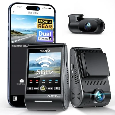 Afbeelding van VIOFO A229 Plus 2K + Dual Starvis 2, HDR voor achter, spraakbesturing en 5 GHz wifi, ultra nauwkeurige GPS, super nachtzicht 2.0, groot 2,4 inch lcd display, spraakuitgang, 512 GB max