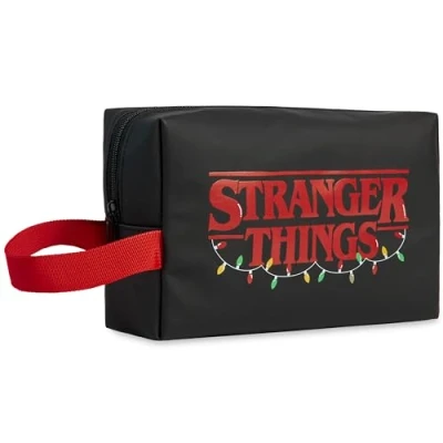 Afbeelding van Stranger Things Toilettas, klein reisetui met ritssluiting, officiële accessoires, meisjes, jongeren, volwassenen, Zwart/Rood