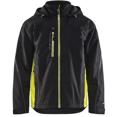 Image de Veste hardshell noir/jaune fluorescent, doublure polyester