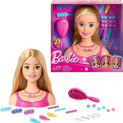 Afbeelding van Barbie Blond haar poppenhoofd met 20 kleurrijke accessoires, voor kapsel
