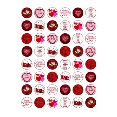 Afbeelding van 48 stuks eetbare wafelpapieren taartdecoraties voor Valentijnsdag thema 2,5 cm diameter