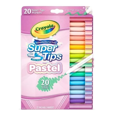 Image de CRAYOLA Supertips Lot de 20 marqueurs lavables pastel Couleurs assorties Feutres qualité supérieure qui peuvent facilement laver la peau et les vêtements À partir 3 ans