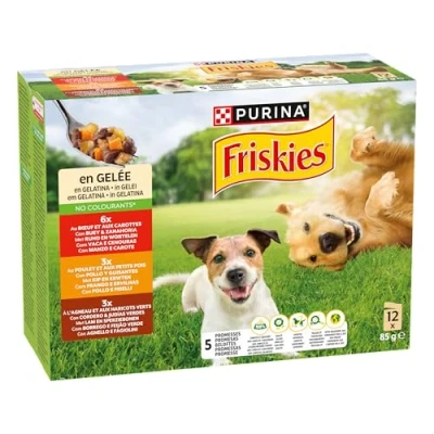 Afbeelding van 6x Purina Bonzo (Friskies) met rund, kip, lam in gelei maaltijdzakjes natvoer hond