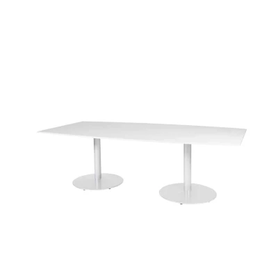 Afbeelding van Linesto 240x120cm tonvormige vergadertafel op vaste hoogte (74cm) met licht grijs 25mm blad en witte (RAL9010) trompetvoeten